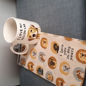Yellow Lab Mug Dog Kitchen Dish Towel Dogs Love Coffe Tea Ceramic Linen Cotton